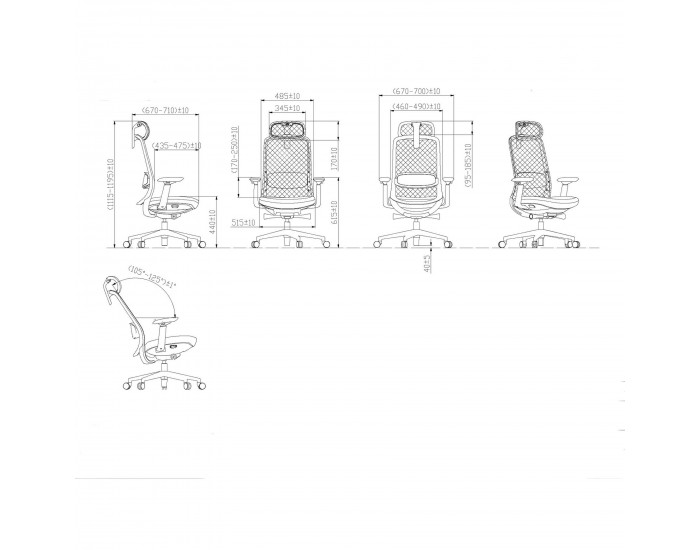 Ергономичен стол RFG Style HB, дамаска, до 130 kg, черен