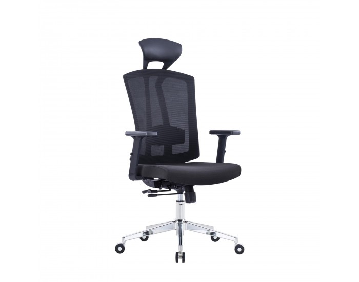 Ергономичен офис стол RFG Primo Lux Chrome HB, дамаска и меш, до 130 kg, черен