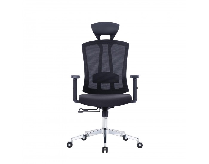 Ергономичен офис стол RFG Primo Lux Chrome HB, дамаска и меш, до 130 kg, черен