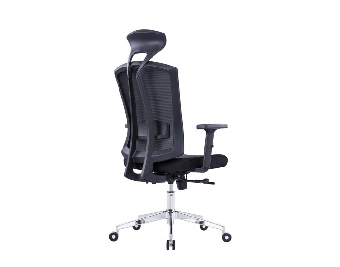 Ергономичен офис стол RFG Primo Lux Chrome HB, дамаска и меш, до 130 kg, черен