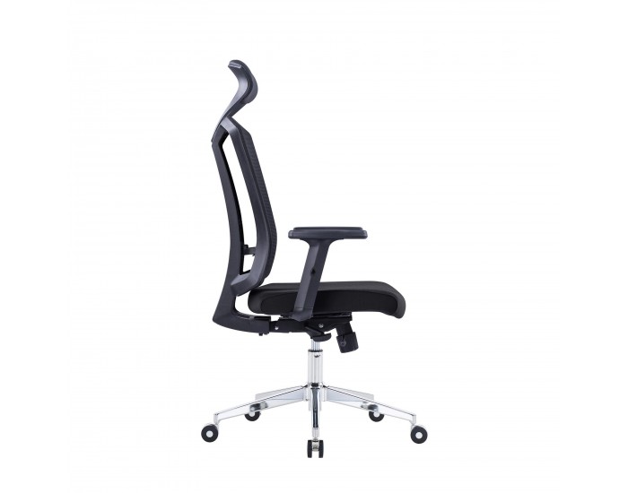 Ергономичен офис стол RFG Primo Lux Chrome HB, дамаска и меш, до 130 kg, черен