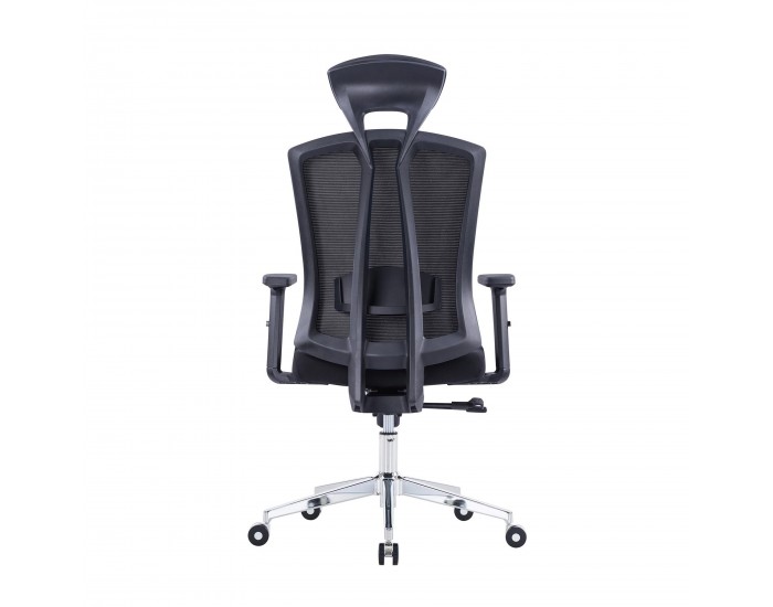 Ергономичен офис стол RFG Primo Lux Chrome HB, дамаска и меш, до 130 kg, черен