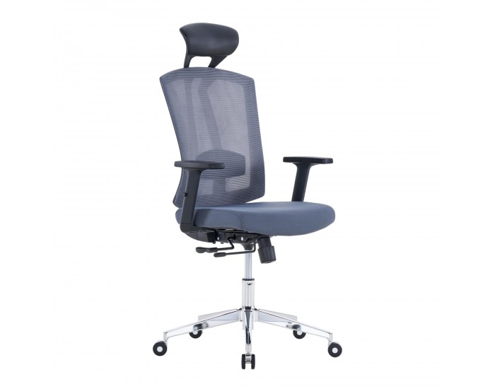 Ергономичен офис стол RFG Primo Lux Chrome HB, дамаска и меш, до 130 kg, сив