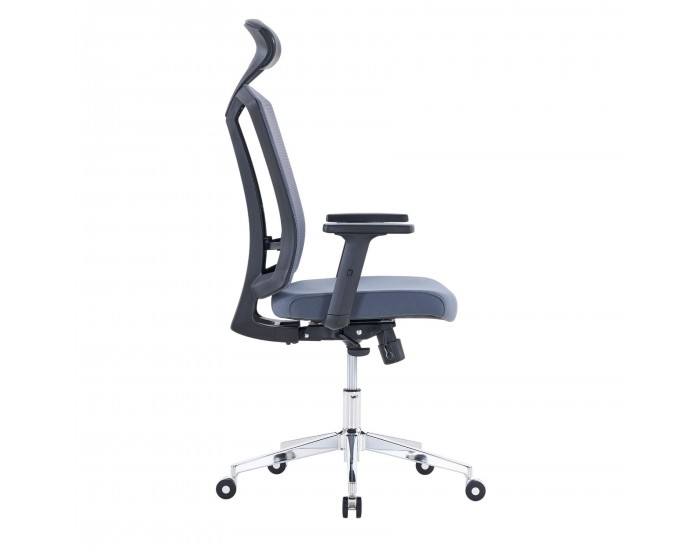 Ергономичен офис стол RFG Primo Lux Chrome HB, дамаска и меш, до 130 kg, сив