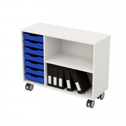 Етажерка RFG, със 7 сини тавички, PP, 1040 х 400 х 960 mm, ПДЧ 18 mm, бяла - Rfg