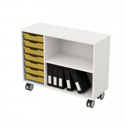 Етажерка RFG, със 7 жълти тавички, PP, 104 х 40 х 960 mm, ПДЧ 18 mm, бяла - Rfg