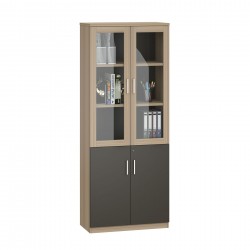 Шкаф RFG Milano, със стъклени врати, 800 х 400 х 2000 mm, ПДЧ, светъл дъб и тъмносиво - Rfg