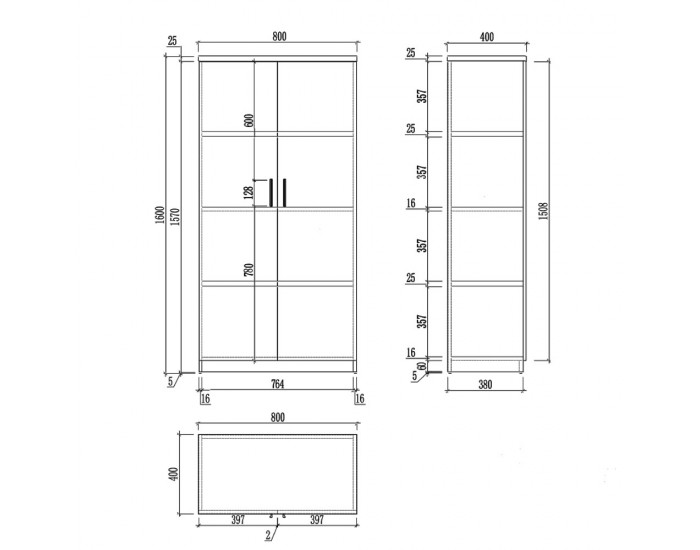 Шкаф RFG Monaco, 800 x 400 x 1600 mm, ПДЧ, бряст и черно