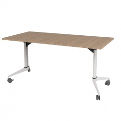 Конферентна маса RFG Flip, 160 x 80 x 74 cm, мобилна, сгъваема, правоъгълен плот, ПДЧ 25 mm, кехлибарен дъб, бели метални крака - Rfg