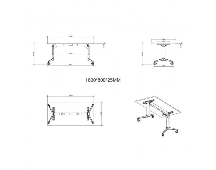 Конферентна маса RFG Flip, 160 x 80 x 74 cm, мобилна, сгъваема, правоъгълен плот, ПДЧ 25 mm, кехлибарен дъб, бели метални крака