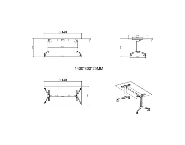 Конферентна маса RFG Flip, 140 x 80 x 74 cm, мобилна, сгъваема, правоъгълен плот, ПДЧ 25 mm, кехлибарен дъб, бели метални крака