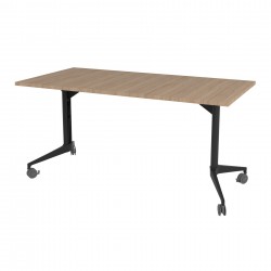 Конферентна маса RFG Flip, 140 x 80 x 74 cm, мобилна, сгъваема, правоъгълен плот, ПДЧ 25 mm, кехлибарен дъб, черни метални крака - Rfg