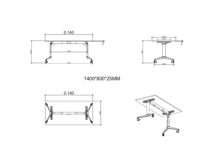 Конферентна маса RFG Flip, 140 x 80 x 74 cm, мобилна, сгъваема, правоъгълен плот, ПДЧ 25 mm, кехлибарен дъб, черни метални крака