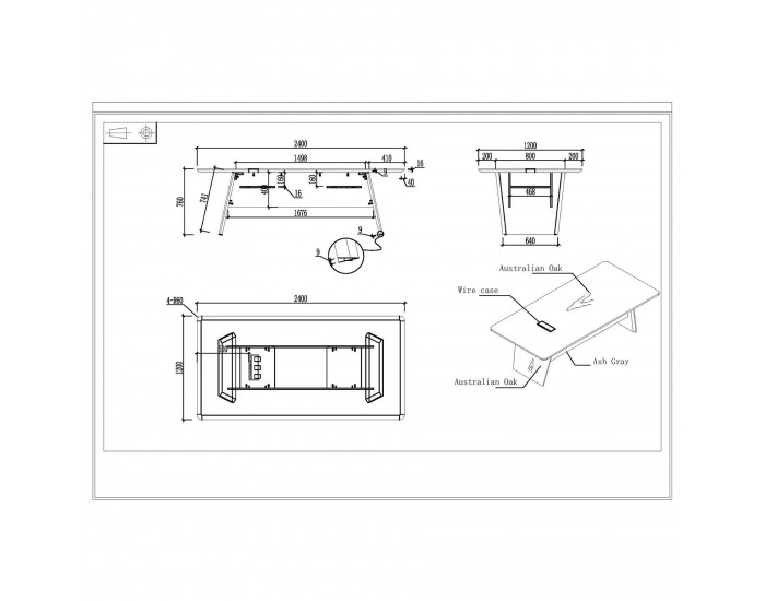 Заседателна маса RFG Elmaz, 2400 х 1200 х 760 mm, правоъгълен плот, ПДЧ 25 mm, австралийски дъб и сиво
