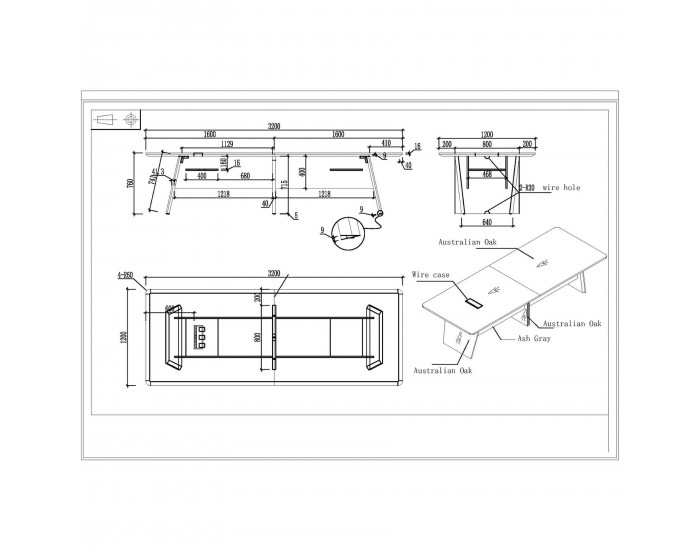 Заседателна маса RFG Elmaz, 3200 х 1200 х 760 mm, правоъгълен плот, ПДЧ 25 mm, австралийски дъб и сиво