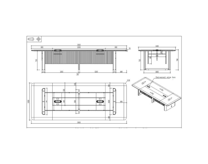 Заседателна маса RFG Parma, 3600 х 1400 х 750 mm, правоъгълен плот, ПДЧ 50 mm, орех и перлен графит