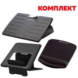 Fellowes Поставка за крака Microban, регулируема, в комплект с Поставка за лаптоп Breyta и Пад за мишка Plushtouch, ергономичен - Fellowes