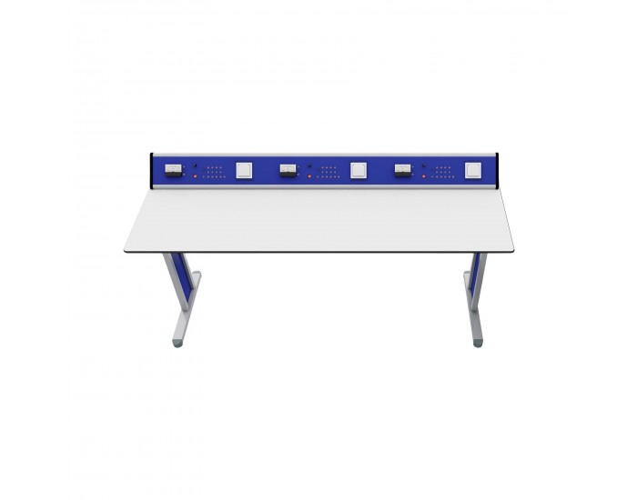 Ученическа маса RFG Flat, лабораторна, над VII клас, 180 х 60 х 75 cm, синьо-бяла
