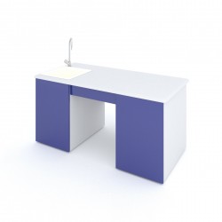 Учителска маса RFG, лабораторна, 160 х 70 х 75 cm, HPL плот, синьо-бяла - Rfg