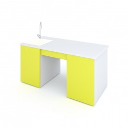 Учителска маса RFG, лабораторна, 160 х 70 х 75 cm, HPL плот, жълто-бяла - Rfg