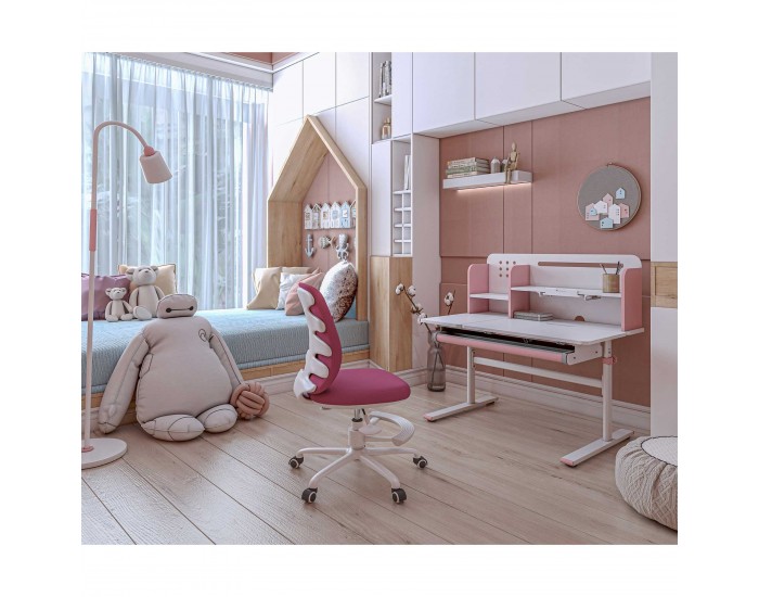 Бюро RFG с регулируема височина Ergo Light 1003A, MDF плот, метални крака, розово