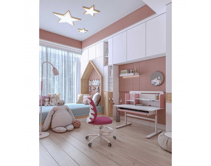 Бюро RFG с регулируема височина Ergo Light 1003A, MDF плот, метални крака, розово