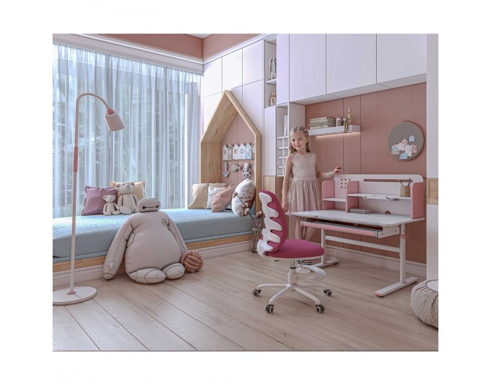 Бюро RFG с регулируема височина Ergo Light 1003A, MDF плот, метални крака, розово