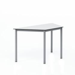 Ученическа маса RFG Trapez, над VIII клас, 1250 х 600 х 750 mm, модулна, трапецовидна, HPL, бял плот със заоблени ъгли, сиви метални крака - Rfg