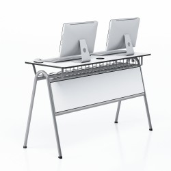 Компютърна маса RFG Letme, двойна, над VIII клас, 1450 х 500 х 750 mm, HPL, бял плот, сиви метални крака - Rfg