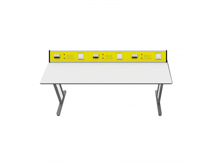 Ученическа маса RFG Flat, лабораторна, над VII клас, 180 х 60 х 75 cm, метални крака, жълто-бяла