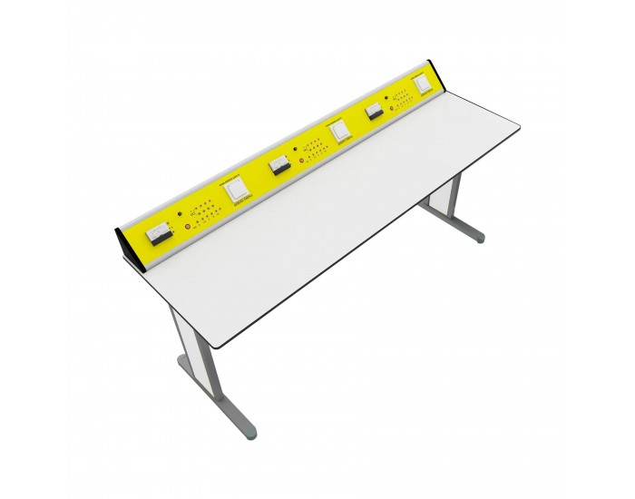 Ученическа маса RFG Flat, лабораторна, над VII клас, 180 х 60 х 75 cm, метални крака, жълто-бяла