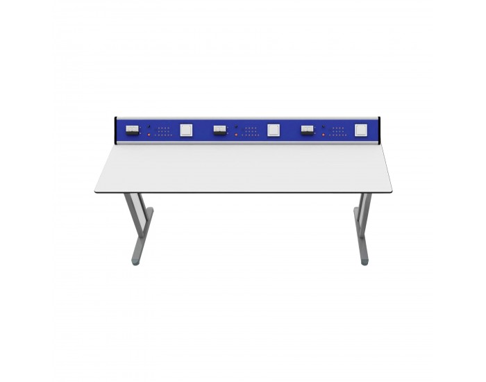 Ученическа маса RFG Flat, лабораторна, над VII клас, 180 х 60 х 75 cm, HPL плот, метални крака, синьо-бяла