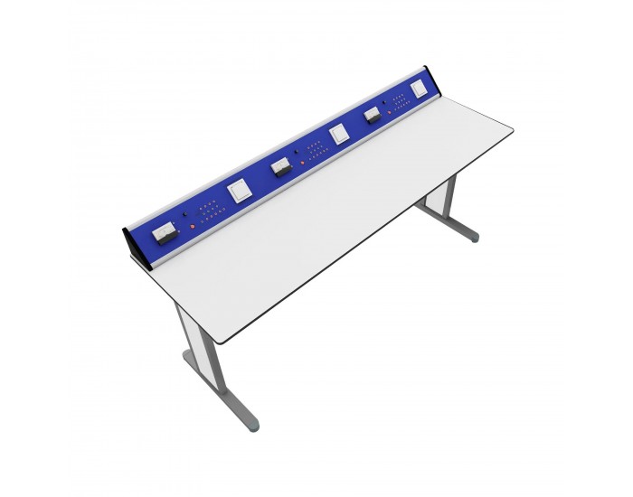 Ученическа маса RFG Flat, лабораторна, над VII клас, 180 х 60 х 75 cm, HPL плот, метални крака, синьо-бяла