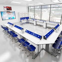 Кабинет по химия и биология RFG Flat, над VII клас, за 24 ученика, HPL плот, метални крака, бяло-син - Rfg