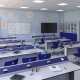 Кабинет по физика RFG Flat, над VII клас, за 24 ученика, HPL плот, метални крака, бяло-син