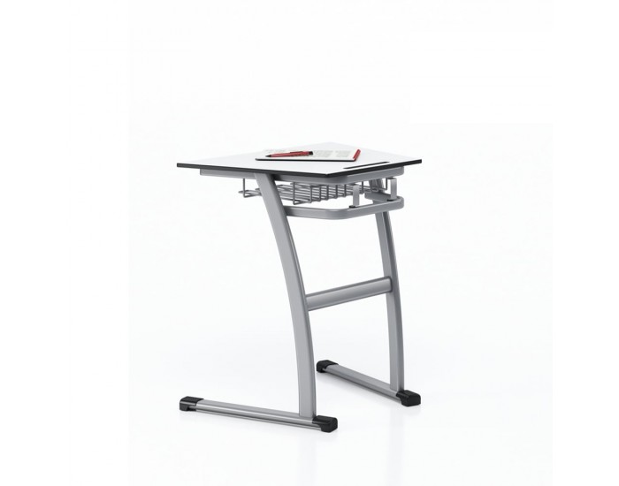 Ученически чин RFG Fila, единичен, тип трапец, над VIII клас, 700 х 500 х 750 mm, бял HPL плот, сив метал, 2 броя в комплект