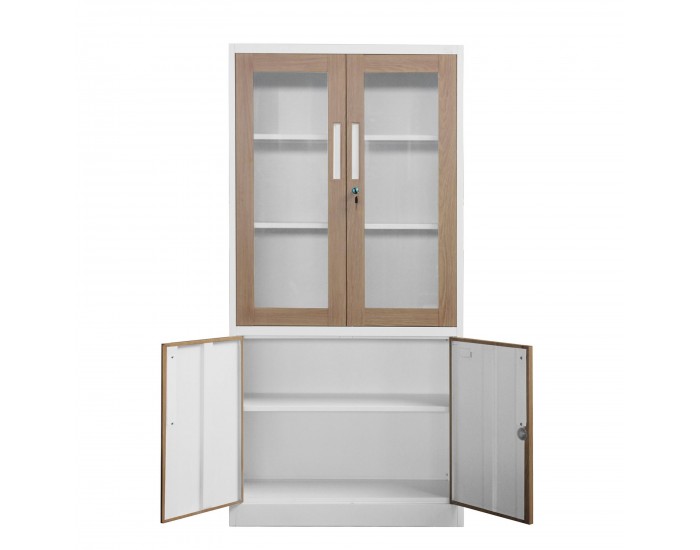Шкаф RFG, медицински, със стъклени врати, 900 х 400 х 1850 mm, кехлибарен дъб и бяло
