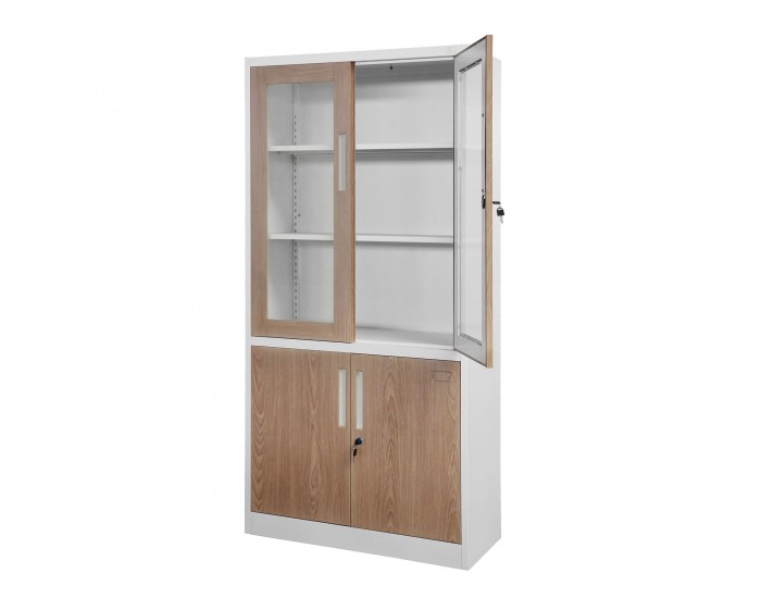 Шкаф RFG, медицински, със стъклени врати, 900 х 400 х 1850 mm, кехлибарен дъб и бяло