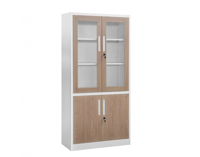 Шкаф RFG, медицински, със стъклени врати, 900 х 400 х 1850 mm, кехлибарен дъб и бяло