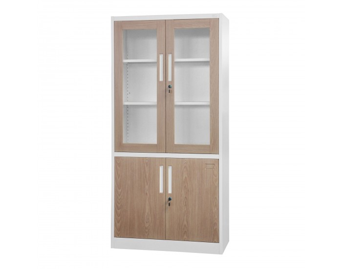 Шкаф RFG, медицински, със стъклени врати, 900 х 400 х 1850 mm, кехлибарен дъб и бяло