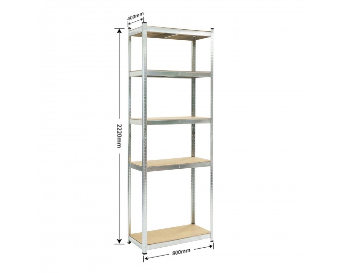 Стелаж RFG, метален, с 5 рафта, 800 х 400 х 2200 mm, MDF, до 200 kg