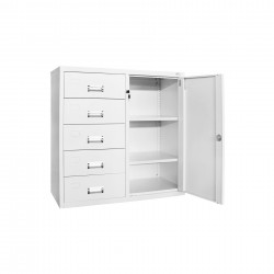 Кардекс RFG, метален, 1 x 5 чекмеджета, с шкаф, 90 х 40 х 90 cm, бял - Мебели от метал