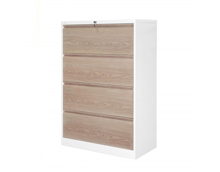 Кардекс RFG, метален, 2 x 4 чекмеджета, 900 х 450 х 1331 mm, кехлибарен дъб и бяло