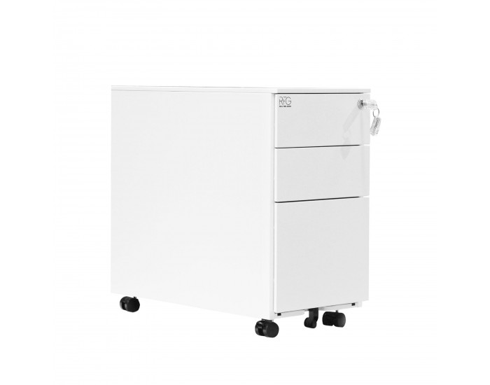 Контейнер RFG, метален, с три чекмеджета и ключ, 300 х 600 х 560 mm, бял