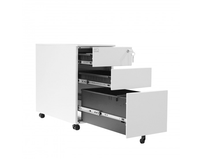 Контейнер RFG, метален, с три чекмеджета и ключ, 300 х 600 х 560 mm, бял