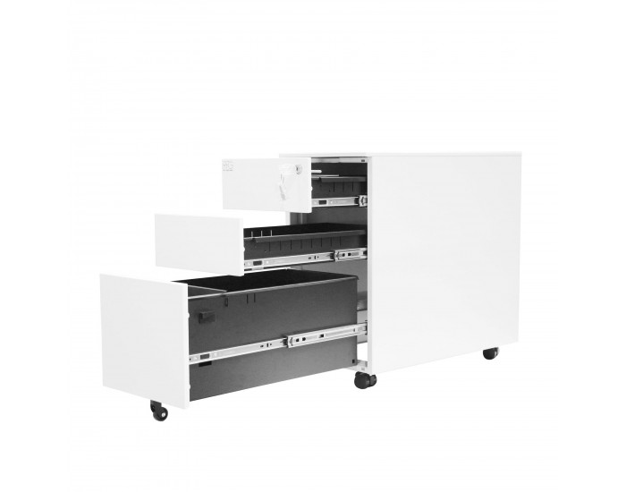 Контейнер RFG, метален, с три чекмеджета и ключ, 300 х 600 х 560 mm, бял