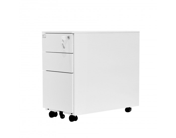 Контейнер RFG, метален, с три чекмеджета и ключ, 300 х 600 х 560 mm, бял