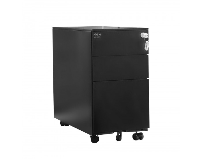 Контейнер RFG, метален, с три чекмеджета и ключ, 300 х 600 х 560 mm, черен