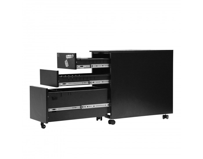 Контейнер RFG, метален, с три чекмеджета и ключ, 300 х 600 х 560 mm, черен