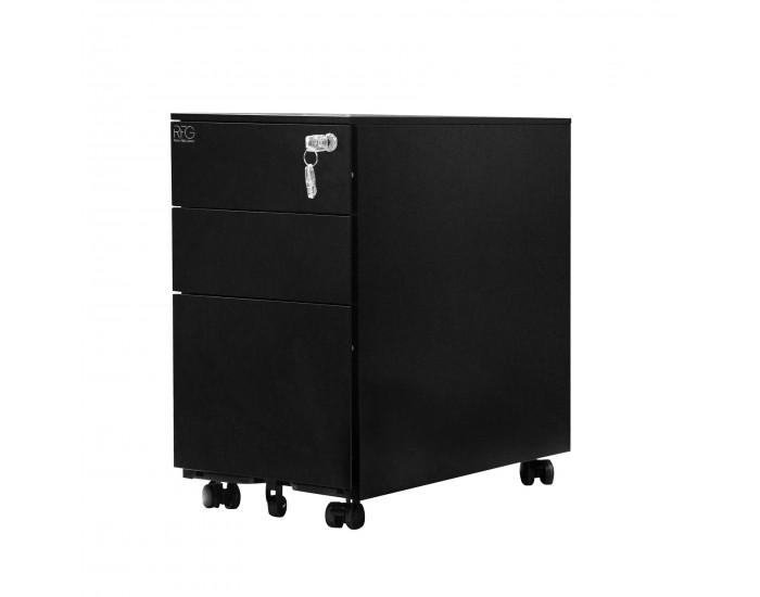 Контейнер RFG, метален, с три чекмеджета и ключ, 300 х 600 х 560 mm, черен